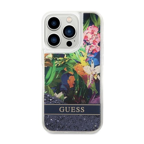 Guess Liquid Glitter Flower - Etui iPhone 14 Pro (niebieski) Guess Liquid Glitter Flower - Etui iPhone 14 Pro (niebieski)