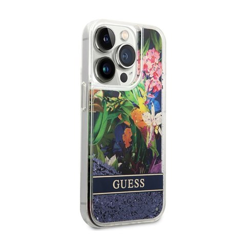 Guess Liquid Glitter Flower - Etui iPhone 14 Pro (niebieski) Guess Liquid Glitter Flower - Etui iPhone 14 Pro (niebieski)