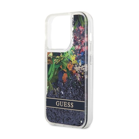 Guess Liquid Glitter Flower - Etui iPhone 14 Pro (niebieski) Guess Liquid Glitter Flower - Etui iPhone 14 Pro (niebieski)