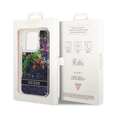 Guess Liquid Glitter Flower - Etui iPhone 14 Pro (niebieski) Guess Liquid Glitter Flower - Etui iPhone 14 Pro (niebieski)
