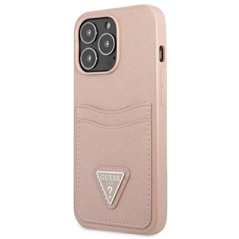 Guess Saffiano Double Card Triangle - Etui iPhone 13 Pro (różowy) Guess Saffiano Double Card Triangle - Etui iPhone 13 Pro (różowy)