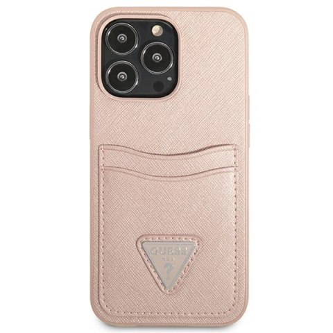 Guess Saffiano Double Card Triangle - Etui iPhone 13 Pro (różowy) Guess Saffiano Double Card Triangle - Etui iPhone 13 Pro (różowy)