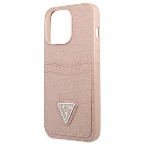 Guess Saffiano Double Card Triangle - Etui iPhone 13 Pro (różowy) Guess Saffiano Double Card Triangle - Etui iPhone 13 Pro (różowy)
