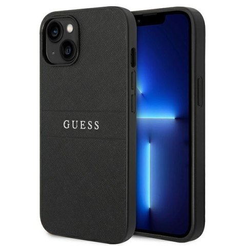 Guess Saffiano Metal Logo Stripes - Etui iPhone 14 Plus (czarny) Guess Saffiano Metal Logo Stripes - Etui iPhone 14 Plus (czarny)