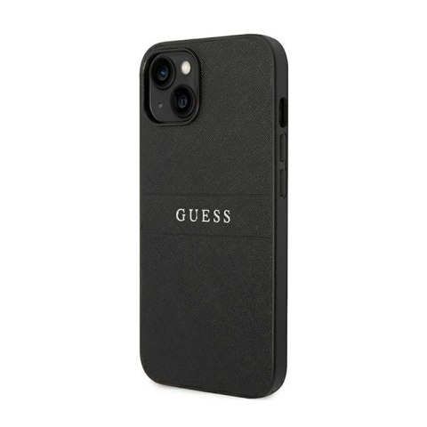 Guess Saffiano Metal Logo Stripes - Etui iPhone 14 Plus (czarny) Guess Saffiano Metal Logo Stripes - Etui iPhone 14 Plus (czarny)