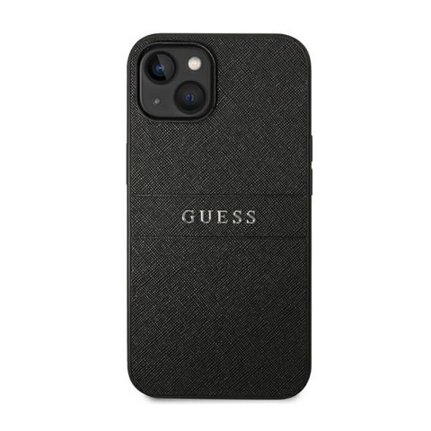 Guess Saffiano Metal Logo Stripes - Etui iPhone 14 Plus (czarny) Guess Saffiano Metal Logo Stripes - Etui iPhone 14 Plus (czarny)