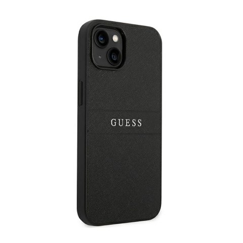 Guess Saffiano Metal Logo Stripes - Etui iPhone 14 Plus (czarny) Guess Saffiano Metal Logo Stripes - Etui iPhone 14 Plus (czarny)