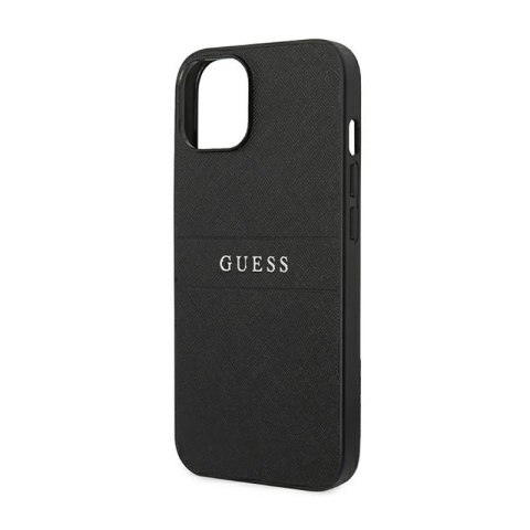 Guess Saffiano Metal Logo Stripes - Etui iPhone 14 Plus (czarny) Guess Saffiano Metal Logo Stripes - Etui iPhone 14 Plus (czarny)