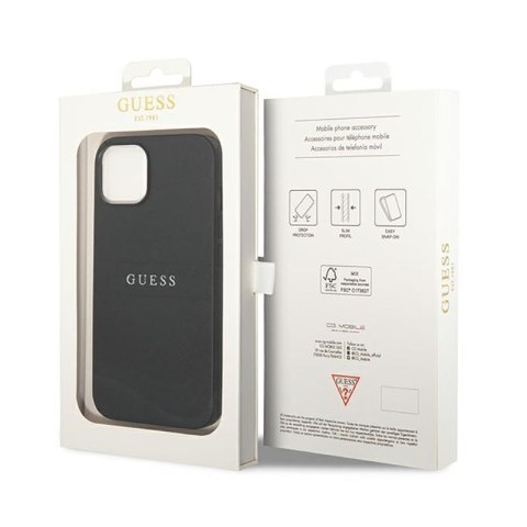 Guess Saffiano Metal Logo Stripes - Etui iPhone 14 Plus (czarny) Guess Saffiano Metal Logo Stripes - Etui iPhone 14 Plus (czarny)