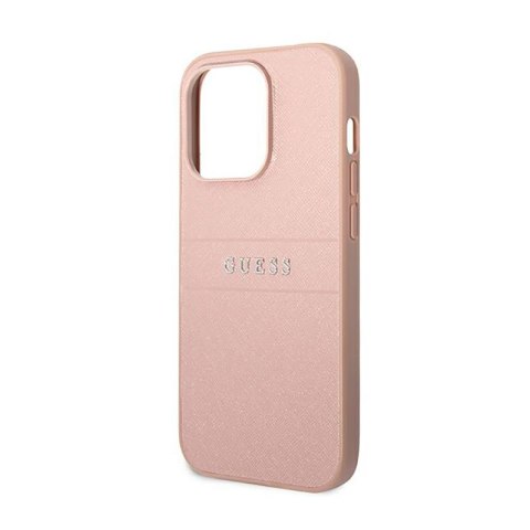 Guess Saffiano Metal Logo Stripes - Etui iPhone 14 Pro (różowy) Guess Saffiano Metal Logo Stripes - Etui iPhone 14 Pro (różowy)