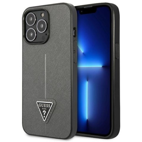 Guess Saffiano Triangle Logo Case - Etui iPhone 13 Pro Max (srebrny) Guess Saffiano Triangle Logo Case - Etui iPhone 13 Pro Max (srebrny)