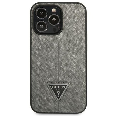 Guess Saffiano Triangle Logo Case - Etui iPhone 13 Pro Max (srebrny) Guess Saffiano Triangle Logo Case - Etui iPhone 13 Pro Max (srebrny)