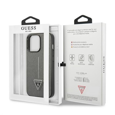 Guess Saffiano Triangle Logo Case - Etui iPhone 13 Pro Max (srebrny) Guess Saffiano Triangle Logo Case - Etui iPhone 13 Pro Max (srebrny)