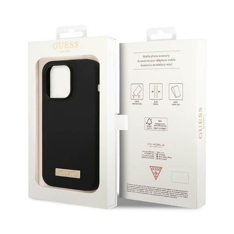 Guess Silicone Logo Plate MagSafe - Etui iPhone 14 Pro Max (czarny) Guess Silicone Logo Plate MagSafe - Etui iPhone 14 Pro Max (czarny)