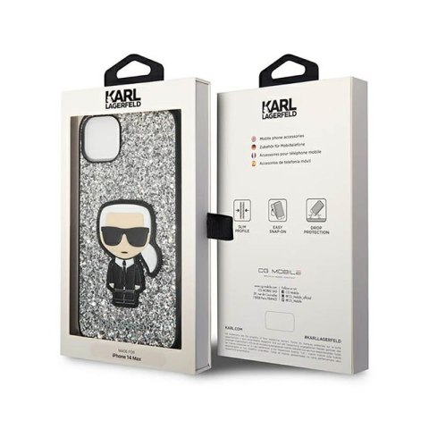 Karl Lagerfeld Glitter Flakes Ikonik - Etui iPhone 14 Plus (srebrny) Karl Lagerfeld Glitter Flakes Ikonik - Etui iPhone 14 Plus (srebrny)