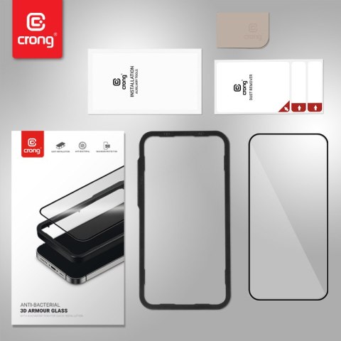 Crong Anti-Bacterial 3D Armour Glass - Szkło hartowane 9H na cały ekran iPhone 14 / iPhone 13 / iPhone 13 Pro + ramka instalacyj Crong Anti-Bacterial 3D Armour Glass - Szkło hartowane 9H na cały ekran iPhone 14 / iPhone 13 / iPhone 13 Pro + ramka instalacyj