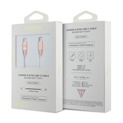Guess Ebossed Logo - Kabel USB-C do USB-C Fast Charging 1.5m (różowy) Guess Ebossed Logo - Kabel USB-C do USB-C Fast Charging 1.5m (różowy)