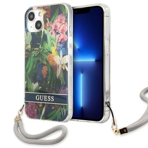 Guess Flower Cord - Etui ze smyczką iPhone 13 (Blue) Guess Flower Cord - Etui ze smyczką iPhone 13 (Blue)