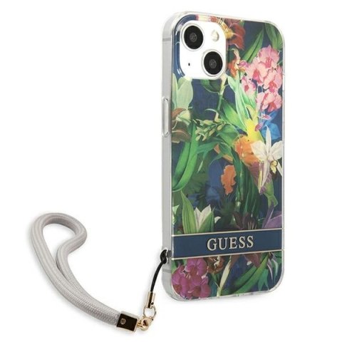 Guess Flower Cord - Etui ze smyczką iPhone 13 (Blue) Guess Flower Cord - Etui ze smyczką iPhone 13 (Blue)