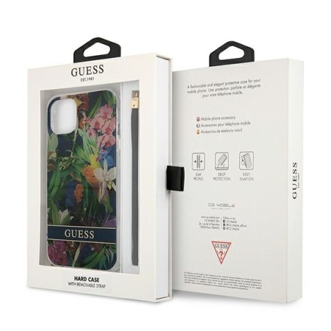 Guess Flower Cord - Etui ze smyczką iPhone 13 (Blue) Guess Flower Cord - Etui ze smyczką iPhone 13 (Blue)