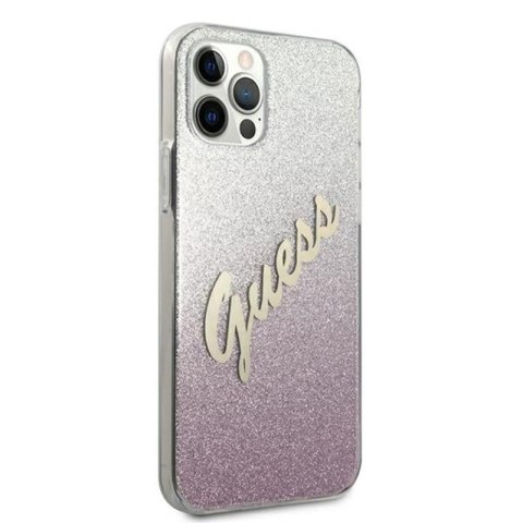 Guess Glitter Gradient Script - Etui iPhone 12 Pro Max (różowy) Guess Glitter Gradient Script - Etui iPhone 12 Pro Max (różowy)