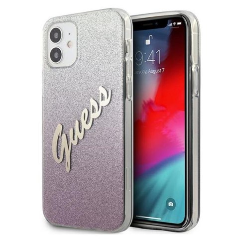 Guess Glitter Gradient Script - Etui iPhone 12 mini (różowy) Guess Glitter Gradient Script - Etui iPhone 12 mini (różowy)