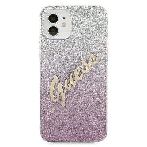 Guess Glitter Gradient Script - Etui iPhone 12 mini (różowy) Guess Glitter Gradient Script - Etui iPhone 12 mini (różowy)