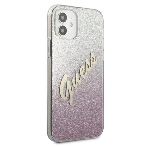 Guess Glitter Gradient Script - Etui iPhone 12 mini (różowy) Guess Glitter Gradient Script - Etui iPhone 12 mini (różowy)