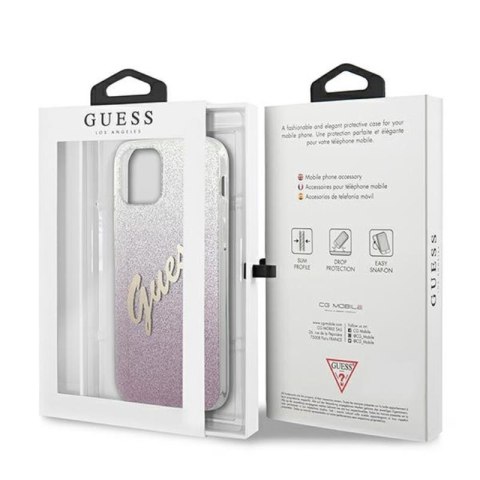 Guess Glitter Gradient Script - Etui iPhone 12 mini (różowy) Guess Glitter Gradient Script - Etui iPhone 12 mini (różowy)