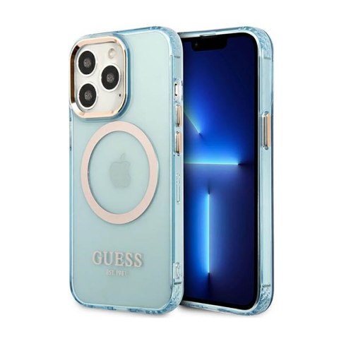 Guess Gold Outline Translucent MagSafe - Etui iPhone 13 Pro (niebieski) Guess Gold Outline Translucent MagSafe - Etui iPhone 13 Pro (niebieski)