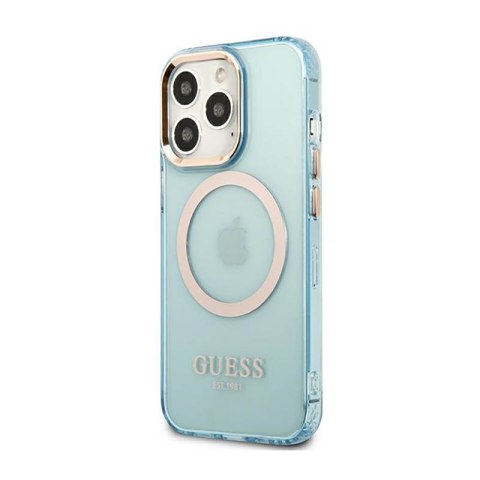 Guess Gold Outline Translucent MagSafe - Etui iPhone 13 Pro (niebieski) Guess Gold Outline Translucent MagSafe - Etui iPhone 13 Pro (niebieski)