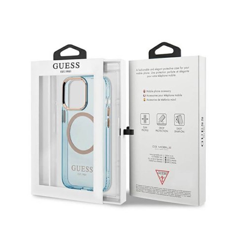 Guess Gold Outline Translucent MagSafe - Etui iPhone 13 Pro (niebieski) Guess Gold Outline Translucent MagSafe - Etui iPhone 13 Pro (niebieski)