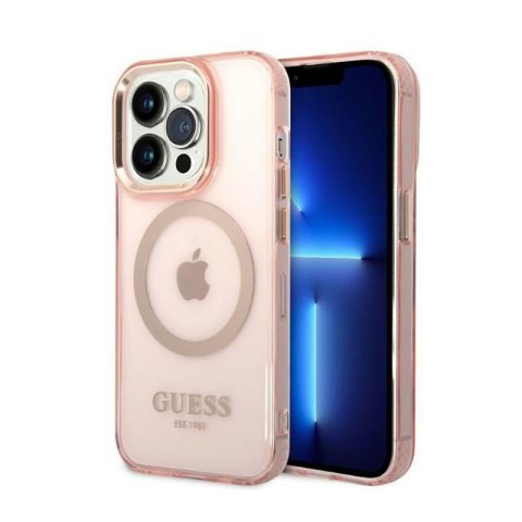 Guess Gold Outline Translucent MagSafe - Etui iPhone 14 Pro (różowy) Guess Gold Outline Translucent MagSafe - Etui iPhone 14 Pro (różowy)