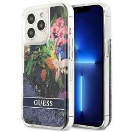 Guess Liquid Glitter Flower - Etui iPhone 13 Pro (niebieski)