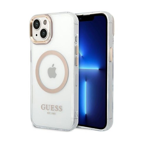 Guess Metal Outline Magsafe - Etui iPhone 14 Plus (przezroczysty / złoty) Guess Metal Outline Magsafe - Etui iPhone 14 Plus (przezroczysty / złoty)