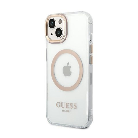 Guess Metal Outline Magsafe - Etui iPhone 14 Plus (przezroczysty / złoty) Guess Metal Outline Magsafe - Etui iPhone 14 Plus (przezroczysty / złoty)