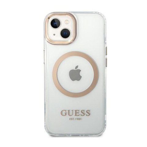 Guess Metal Outline Magsafe - Etui iPhone 14 Plus (przezroczysty / złoty) Guess Metal Outline Magsafe - Etui iPhone 14 Plus (przezroczysty / złoty)