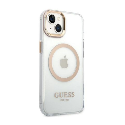 Guess Metal Outline Magsafe - Etui iPhone 14 Plus (przezroczysty / złoty) Guess Metal Outline Magsafe - Etui iPhone 14 Plus (przezroczysty / złoty)
