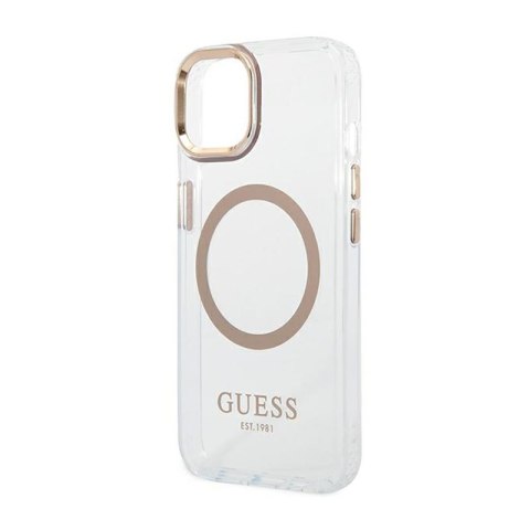 Guess Metal Outline Magsafe - Etui iPhone 14 Plus (przezroczysty / złoty) Guess Metal Outline Magsafe - Etui iPhone 14 Plus (przezroczysty / złoty)