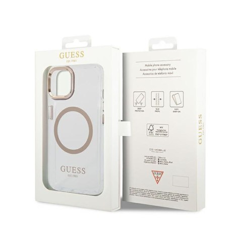 Guess Metal Outline Magsafe - Etui iPhone 14 Plus (przezroczysty / złoty) Guess Metal Outline Magsafe - Etui iPhone 14 Plus (przezroczysty / złoty)