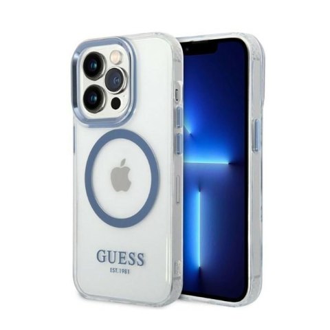 Guess Metal Outline Magsafe - Etui iPhone 14 Pro (przezroczysty / niebieski) Guess Metal Outline Magsafe - Etui iPhone 14 Pro (przezroczysty / niebieski)