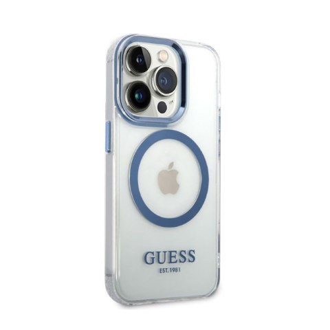 Guess Metal Outline Magsafe - Etui iPhone 14 Pro (przezroczysty / niebieski) Guess Metal Outline Magsafe - Etui iPhone 14 Pro (przezroczysty / niebieski)