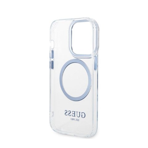 Guess Metal Outline Magsafe - Etui iPhone 14 Pro (przezroczysty / niebieski) Guess Metal Outline Magsafe - Etui iPhone 14 Pro (przezroczysty / niebieski)