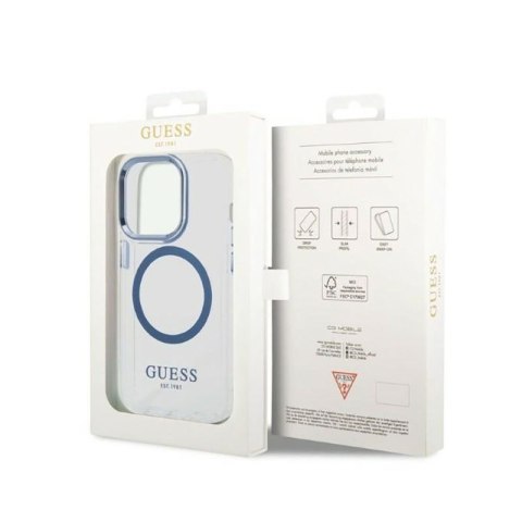 Guess Metal Outline Magsafe - Etui iPhone 14 Pro (przezroczysty / niebieski) Guess Metal Outline Magsafe - Etui iPhone 14 Pro (przezroczysty / niebieski)