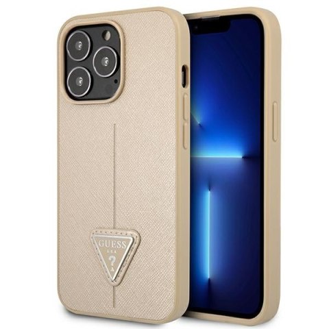 Guess Saffiano Triangle Logo Case - Etui iPhone 13 Pro (beżowy) Guess Saffiano Triangle Logo Case - Etui iPhone 13 Pro (beżowy)