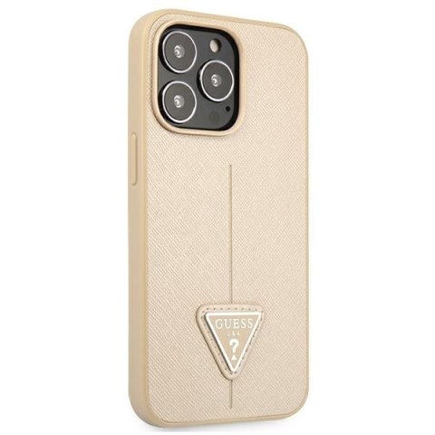 Guess Saffiano Triangle Logo Case - Etui iPhone 13 Pro (beżowy) Guess Saffiano Triangle Logo Case - Etui iPhone 13 Pro (beżowy)