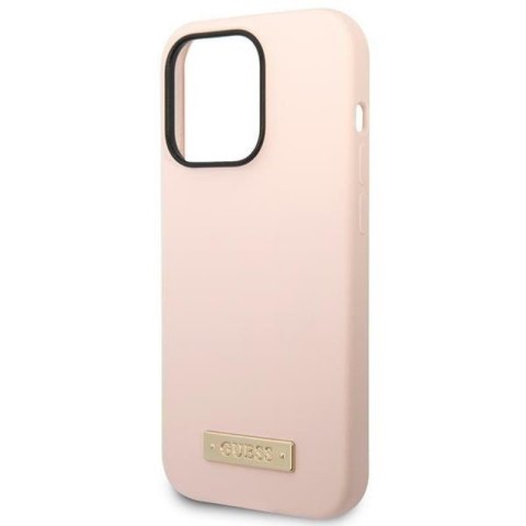 Guess Silicone Logo Plate MagSafe - Etui iPhone 14 Pro Max (różowy) Guess Silicone Logo Plate MagSafe - Etui iPhone 14 Pro Max (różowy)
