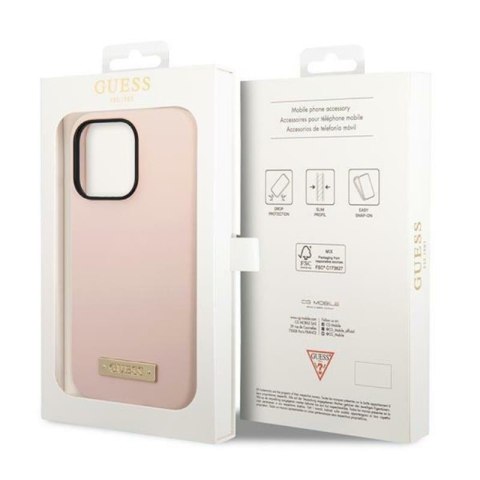 Guess Silicone Logo Plate MagSafe - Etui iPhone 14 Pro Max (różowy) Guess Silicone Logo Plate MagSafe - Etui iPhone 14 Pro Max (różowy)