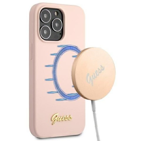 Guess Silicone Script MagSafe - Etui iPhone 13 Pro Max (różowy) Guess Silicone Script MagSafe - Etui iPhone 13 Pro Max (różowy)