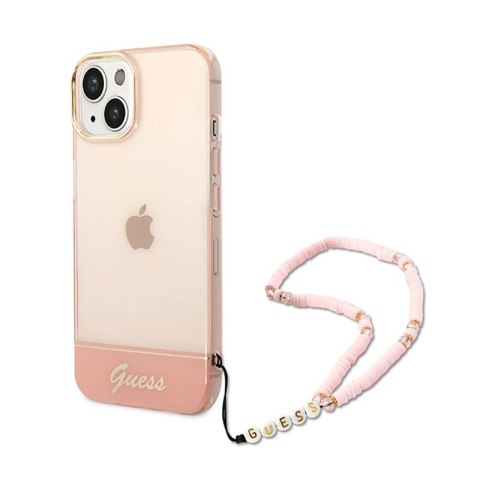 Guess Translucent Pearl Strap - Etui iPhone 14 Plus (różowy) Guess Translucent Pearl Strap - Etui iPhone 14 Plus (różowy)